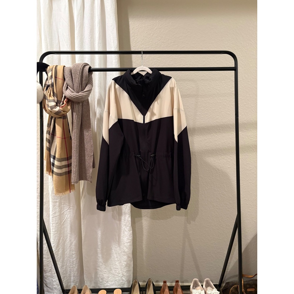 Sincerely Jules Womens Colorblock Windbreaker Jacket Black Cream Size M Zip Up